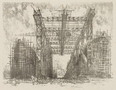 English War Work: The Gantry (stocznia handlowa) autorstwa Joseph Pennell