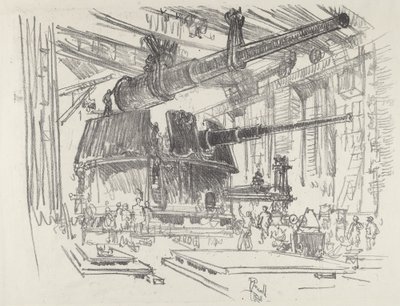 Montaż dział w wieżyczkach, 1916. autorstwa Joseph Pennell