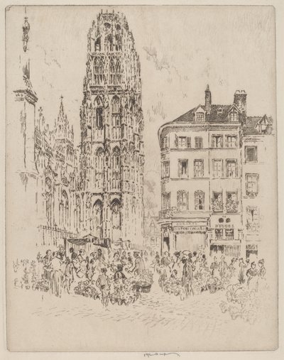 Targ kwiatowy i wieża masła, Rouen autorstwa Joseph Pennell