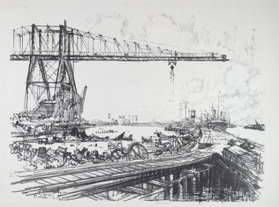 Francuskie i amerykańskie żurawie kanałowe, 1912 r. autorstwa Joseph Pennell