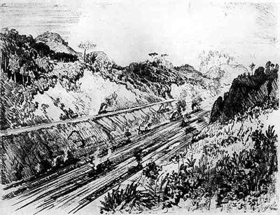 In the Cut at Las Cascades, tablica XII z The Panama Canal Joseph Pennell, 1912 (węgiel drzewny na papierze) autorstwa Joseph Pennell