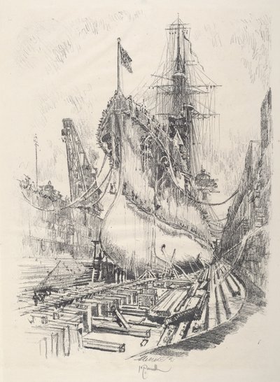 W suchym doku, 1917. autorstwa Joseph Pennell