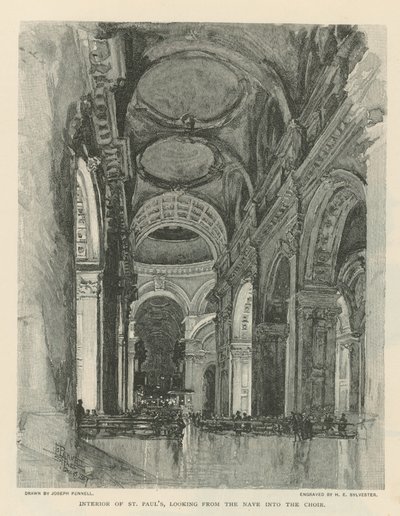 Wnętrze katedry św. Pawła autorstwa Joseph Pennell