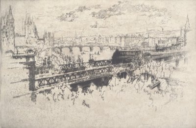 Londyn nad mostem Charing Cross, 1910. autorstwa Joseph Pennell