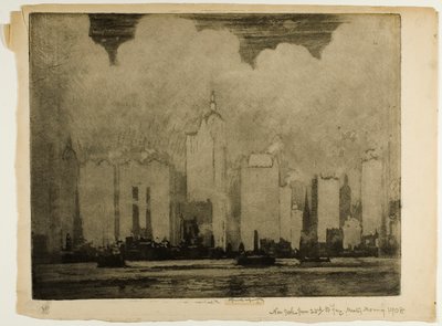 N.Y. z promu na 23. ulicy - we mgle poranka autorstwa Joseph Pennell