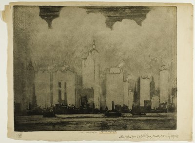 N.Y. z promu na 23. ulicy - we mgle poranka autorstwa Joseph Pennell