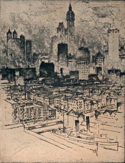 Nowy Jork z Mostu Brooklińskiego, ok. 1908 r. autorstwa Joseph Pennell