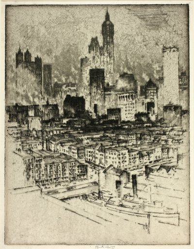 Nowy Jork, z Brooklyn Bridge autorstwa Joseph Pennell