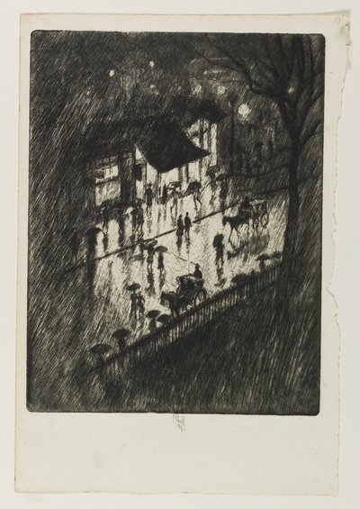 Deszczowa noc, sklepy Charing Cross, 1903 autorstwa Joseph Pennell