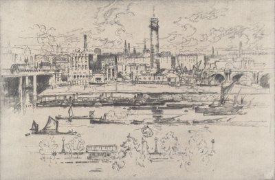 Wieża strzałowa między mostami, 1910. autorstwa Joseph Pennell
