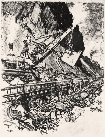 Steam Shovel Work: Culebra Cut, płyta XIV z Kanału Panamskiego autorstwa Josepha Pennella, 1912 (węgiel na papierze) autorstwa Joseph Pennell