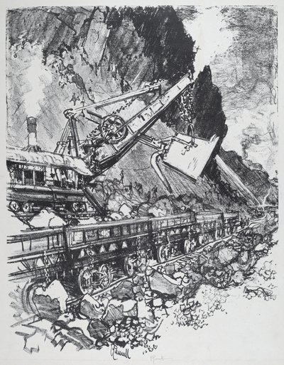 Łopata parowa w cięciu w Bas Obispo, 1912. autorstwa Joseph Pennell