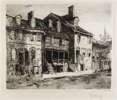 Zamiatacze ulic, stare domy autorstwa Joseph Pennell