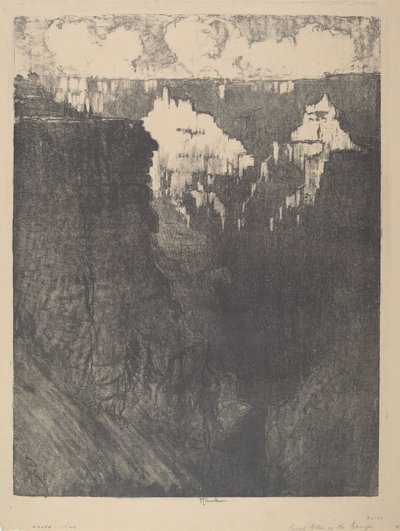 Miasta o zachodzie słońca w kanionie, 1912. autorstwa Joseph Pennell