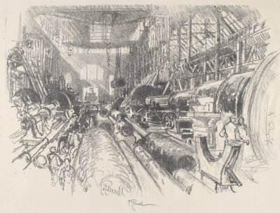 Największa tokarka na świecie, 1917. autorstwa Joseph Pennell
