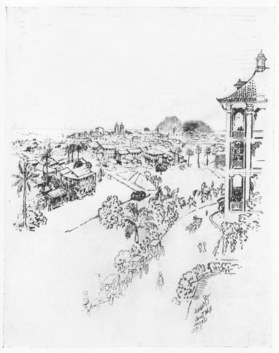 Miasto Panama z hotelu Tivoli, Ancon, z „Kanału Panamskiego” Josepha Pennella, 1912 (węgiel na papierze) autorstwa Joseph Pennell