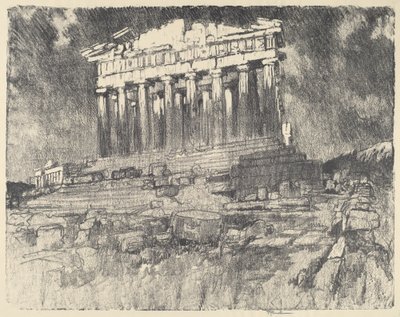 Fasada Partenonu, Zachód słońca autorstwa Joseph Pennell