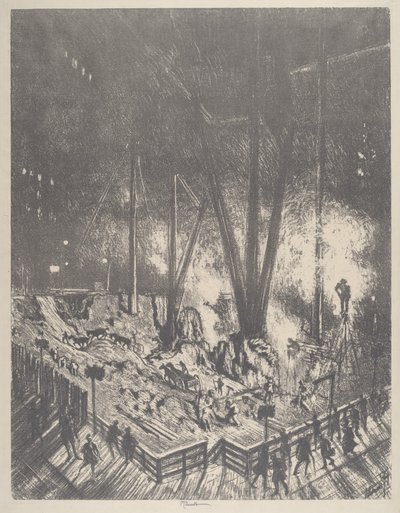 Fundamenty, budowa wieżowca, 1910. autorstwa Joseph Pennell