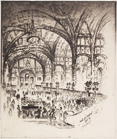 Hall of Iron, Pennsylvania Station, Nowy Jork, 1919 r. autorstwa Joseph Pennell