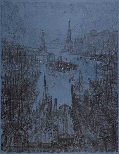 Port, Genua, 1913 autorstwa Joseph Pennell