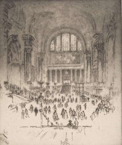 Marble Hall, Pennsylvania Station, Nowy Jork, 1919. autorstwa Joseph Pennell