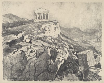 Świątynia Zgody na ścianie, Girgenti, 1913. autorstwa Joseph Pennell