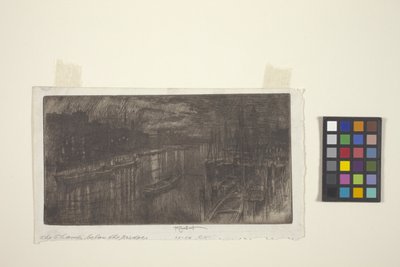 Tamiza pod mostem (akwaforta) autorstwa Joseph Pennell