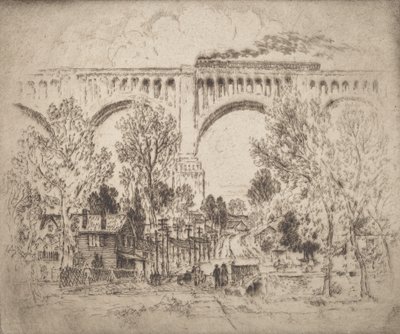 Wiadukt, D., L. & W. w Nicholson, Pa., 1919. autorstwa Joseph Pennell
