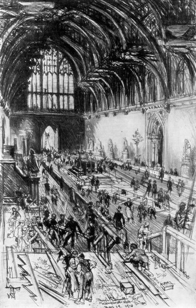 Robotnicy w posiadaniu, Westminster Hall, Londyn, 1910. autorstwa Joseph Pennell