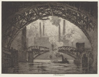 Pod mostami, Chicago autorstwa Joseph Pennell
