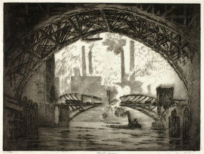Pod mostami, Chicago autorstwa Joseph Pennell