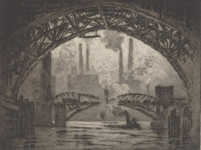 Pod mostami, Chicago, 1910. autorstwa Joseph Pennell