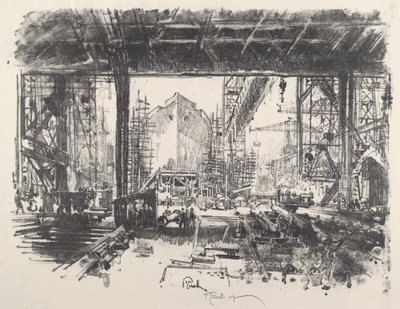 Pod szopą, 1917. autorstwa Joseph Pennell