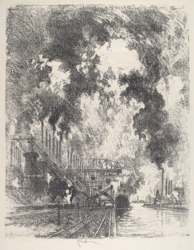 Rozładunek rudy autorstwa Joseph Pennell