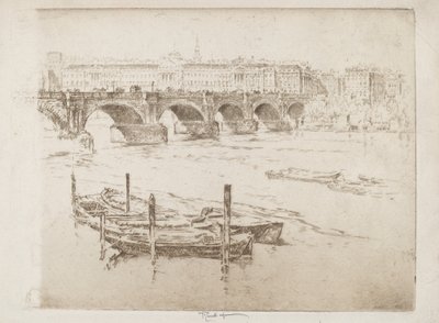 Most Waterloo i dom w Somerset autorstwa Joseph Pennell