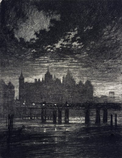Whitehallin tuomioistuin Lontoossa.puola autorstwa Joseph Pennell