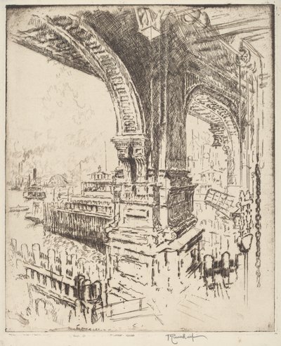 W obrębie promu, Cortlandt Street, Nowy Jork autorstwa Joseph Pennell