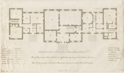 Sandon Hall - Plan głównego piętra: grawerowanie, nd [1769-1771] (druk) autorstwa Joseph Pickford