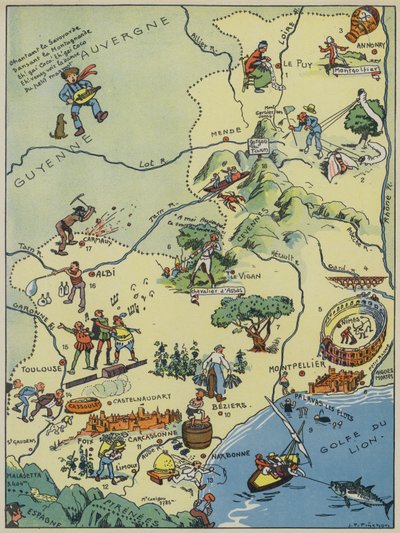 Langwedocja-Roussillon-Comte De Foix (kolorowa litografia) autorstwa Joseph Porphyre Pinchon