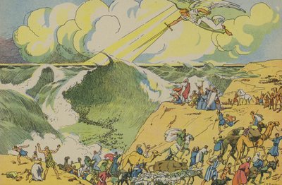 Mojżesz przekraczający Morze Czerwone (kolorowa litografia) autorstwa Joseph Porphyre Pinchon
