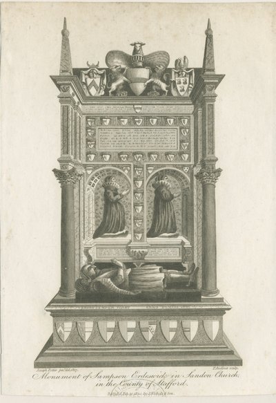Sandon Church - grób Sampsona Erdeswicke: grawerowanie autorstwa Joseph Potter