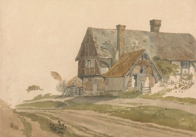 Dom wiejski z postaciami przy drzwiach i oknach autorstwa Joseph Powell