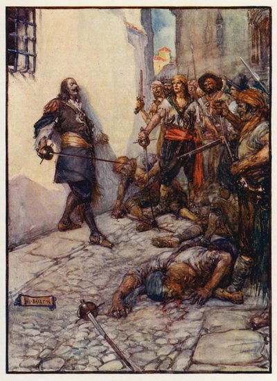 Zaciekle i długo walczył ten dzielny człowiek (kolorowa litografia) autorstwa Joseph Ratcliffe (after) Skelton