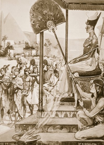Wniesienie hołdu Ramzesowi II (XIX dynastia), ilustracja z „Historii narodów Hutchinsona”, ok. 1910 r. (litografia) autorstwa Joseph Ratcliffe Skelton