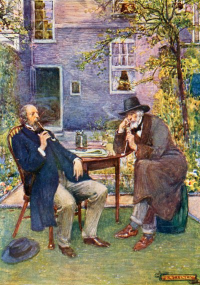Carlyle (po prawej) i Tennyson rozmawiają i palą autorstwa Joseph Ratcliffe Skelton