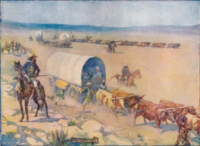Bullock-Waggons wiły się powoli nad falującymi równinami, c1908, c1920. autorstwa Joseph Ratcliffe Skelton