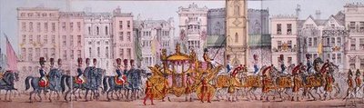 Panoramiczne przedstawienie Królewskiego Postępu Królowej Wiktorii przez City of London w dniu 9 listopada 1837 r. (lito) (szczegół) autorstwa Joseph Robins