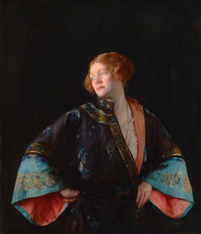 Niebieski mandaryński płaszcz (Niebieskie kimono) 1922 (olej na płótnie) autorstwa Joseph Rodefer De Camp