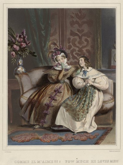 Kobiety. Galeria Mody, ca. 1830: Jak on mnie kocha!!! (...) autorstwa Joseph Rose Lemercier