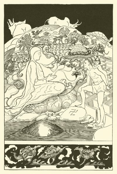 Krab Pau Amma ucieka, gdy Najstarszy Mag rozmawiał z Mężczyzną i jego córeczką (rycina) autorstwa Joseph Rudyard (after) Kipling